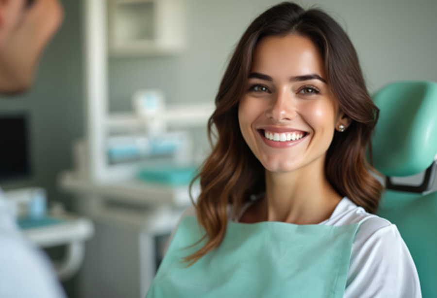Beautiful young woman in dental treatment chair