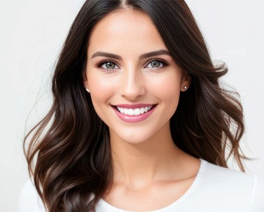 Closeup of a smiling woman on a white background   