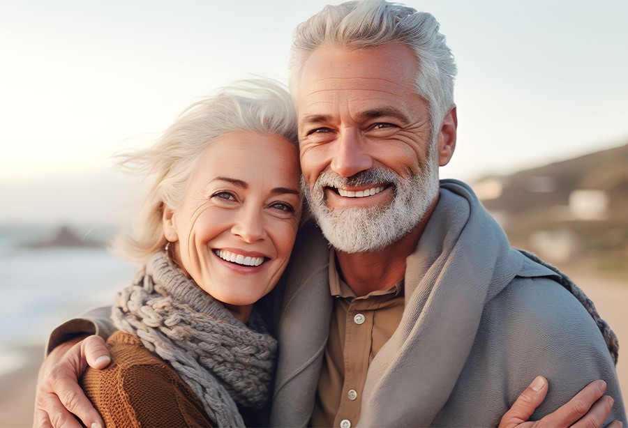 Man and woman with dentures smiling