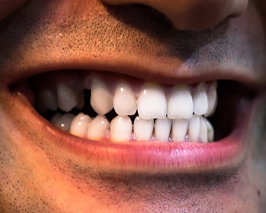 Closeup of smile with missing tooth before dental implant restoration