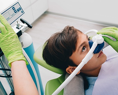 Patient receiving nitrous oxide dental sedation