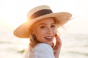 woman smiling at beach