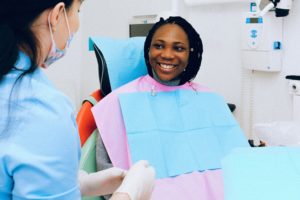 Woman at dentist for preventive dentistry.