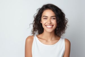 Smiling woman with perfect teeth after cosmetic dentistry treatments