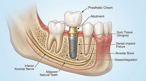 Diagram showing parts of dental implant